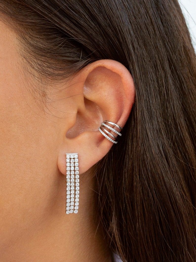 Dainty CZ 4 Bands Conch Ear Cuff Earrings Available in Black & White image 4