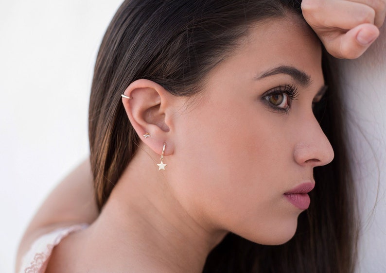 Minimalist & Tiny Second Hole Helix Silver Hoop Earrings Two sizes available: 6 mm and 9 mm image 3