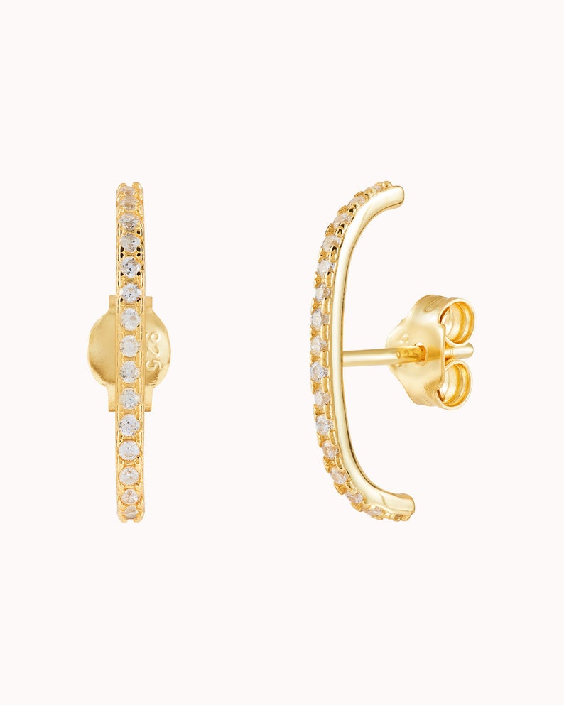 Minimalist Cz Ear Lobe Cuff Stud Earrings Gold