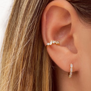 Dainty Baguette & Round CZ Conch Ear Cuff Earrings image 10