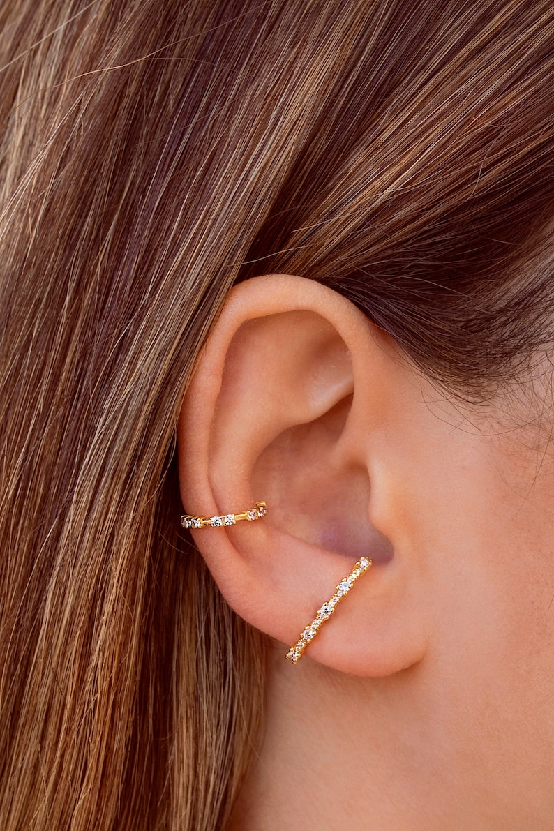 Dainty 4 Prongs CZ Conch Ear Cuff Earrings image 1