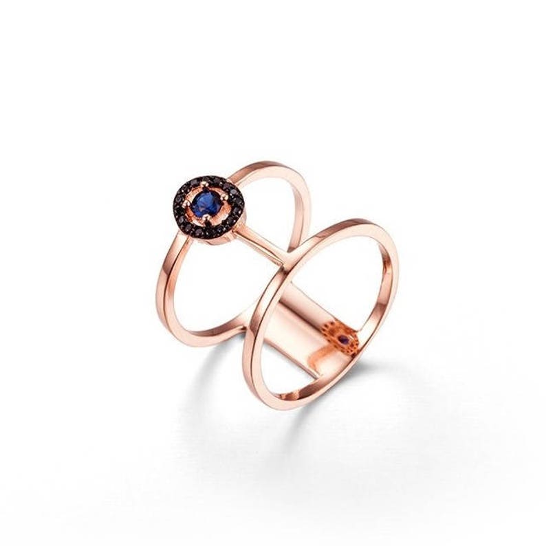 Double cubic zirconia ring, Wide rings, Blue cz ring, Double band ring, Special occasion rings, Minimalist rings, Elegant ring, Silver ring Rose gold