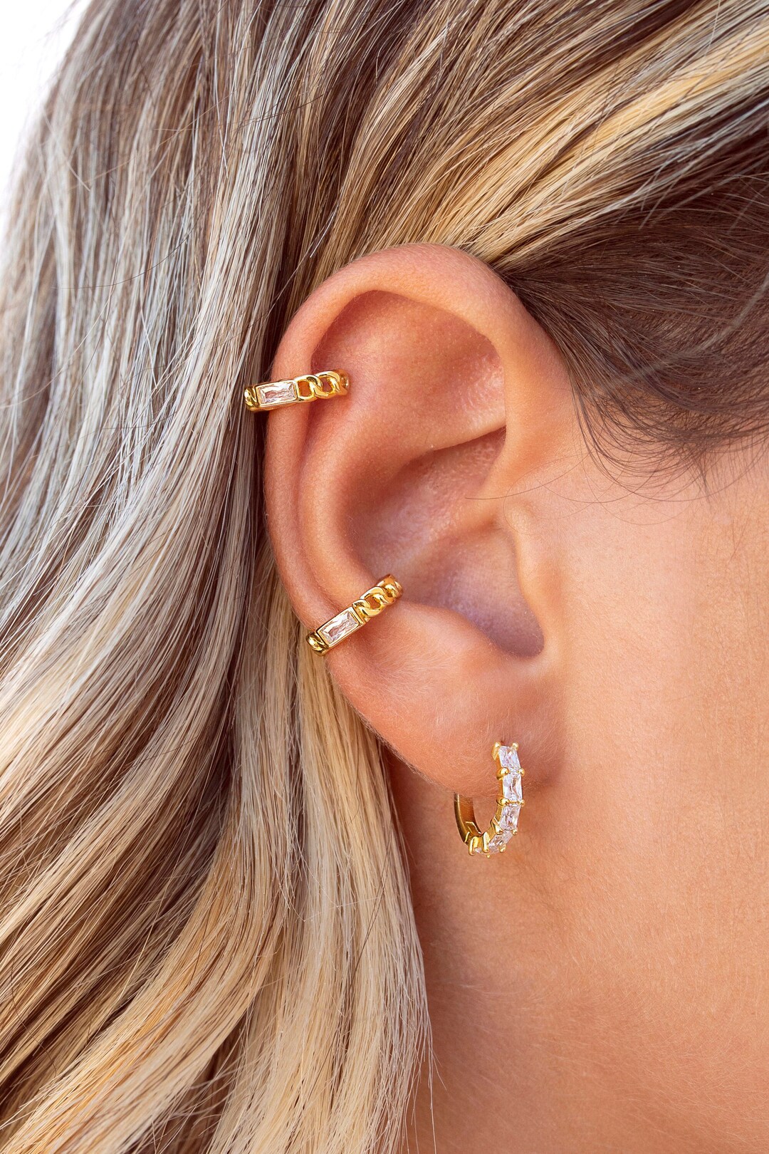 イヤリング TATIANA SILVER925 Baguette Cubic Earcuff EC1936 Baguette Cubic Zirconia Ear Cuff - Silver - Oak & Luna