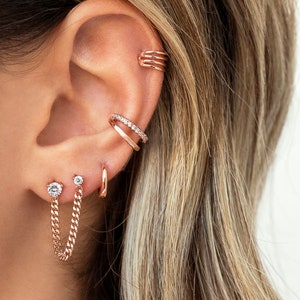 Pendientes ear cuff de 4 bandas Piercing falso imagen 5