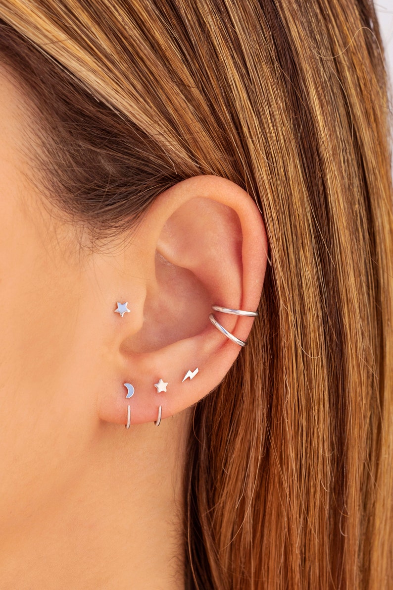 Tiny Moon Open Huggie Hoop Earrings Ear hugger image 3