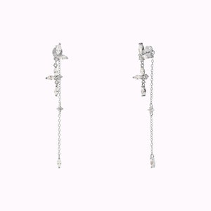 Dainty Marquise & Round CZ Long Chain Ear Jacket Earrings Srebro