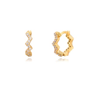 Dainty & Tiny Pave CZ Zig-Zag Shaped Huggie Hoop Earrings Gold