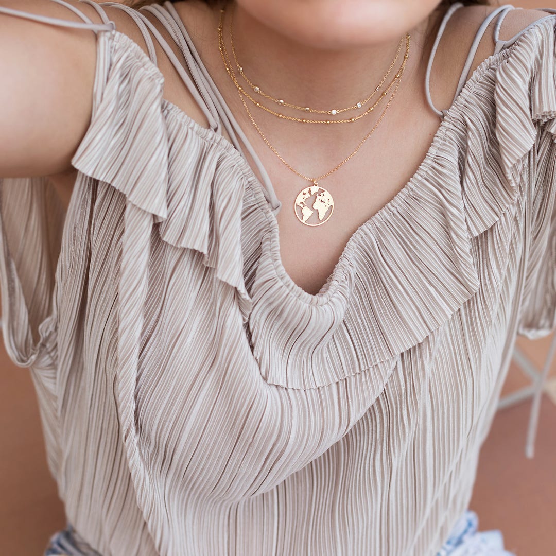 Globe Necklace Earth Necklace Boho Jewelry Silver Necklace