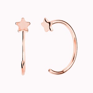 Tiny Star Open Huggie Hoop Earrings Ear hugger Rose gold