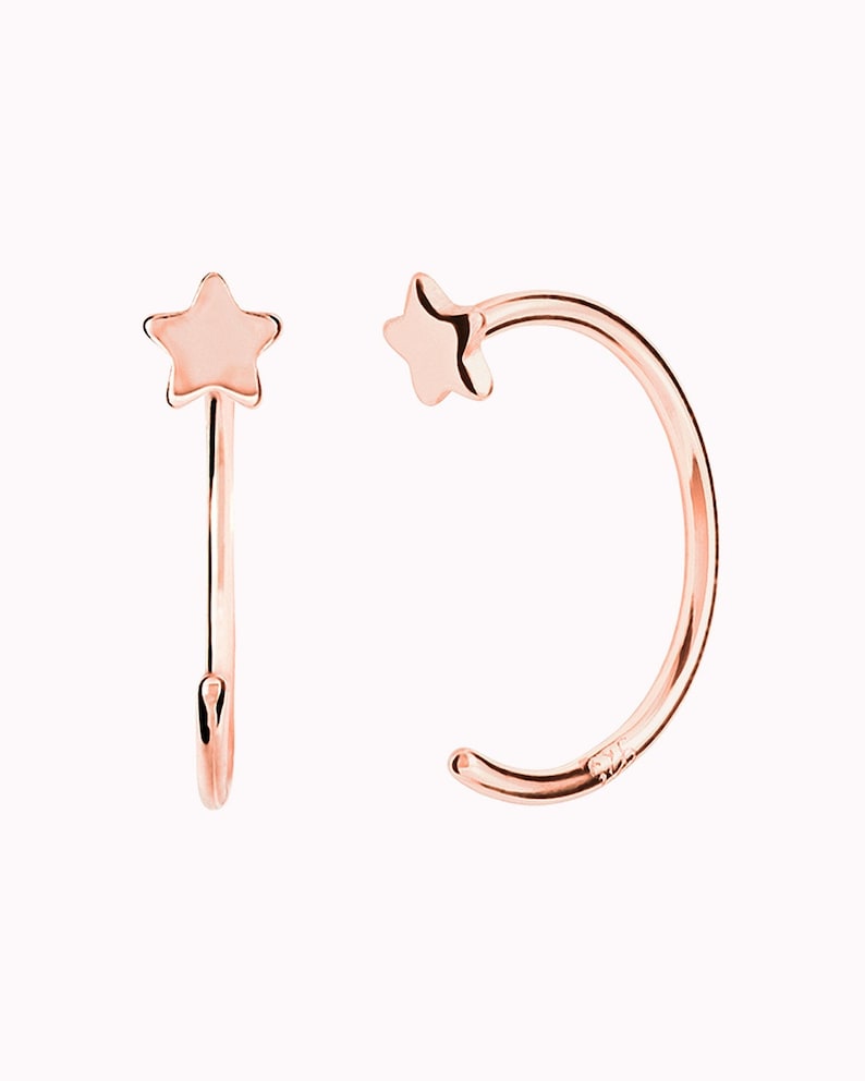 Tiny Star Open Huggie Hoop Earrings Ear hugger Rose gold