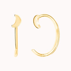 Tiny Moon Open Huggie Hoop Earrings Ear hugger Gold