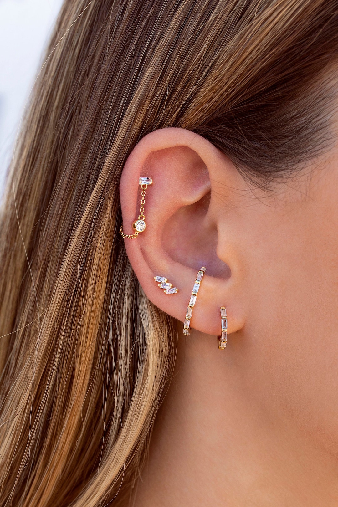 人気ブランド【PAVOI】CZ Dainty Stud Dangle Chainピアスセット Amazon.com: PAVOI Rhodium Plated Delicate Navette CZ Chain
