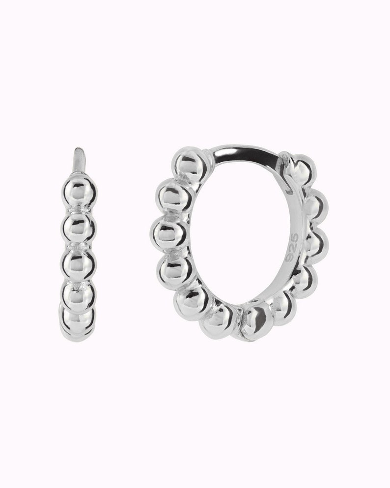 Tiny Beaded Huggie Hoop Earrings Available In Four Sizes image 4