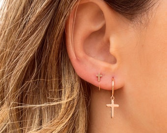 Pendientes de aro con cruz Pendientes de arito con colgante de cruz Aritos con cruz Aretes de plata con cruz Aro de plata con cruz Etsy Mexico