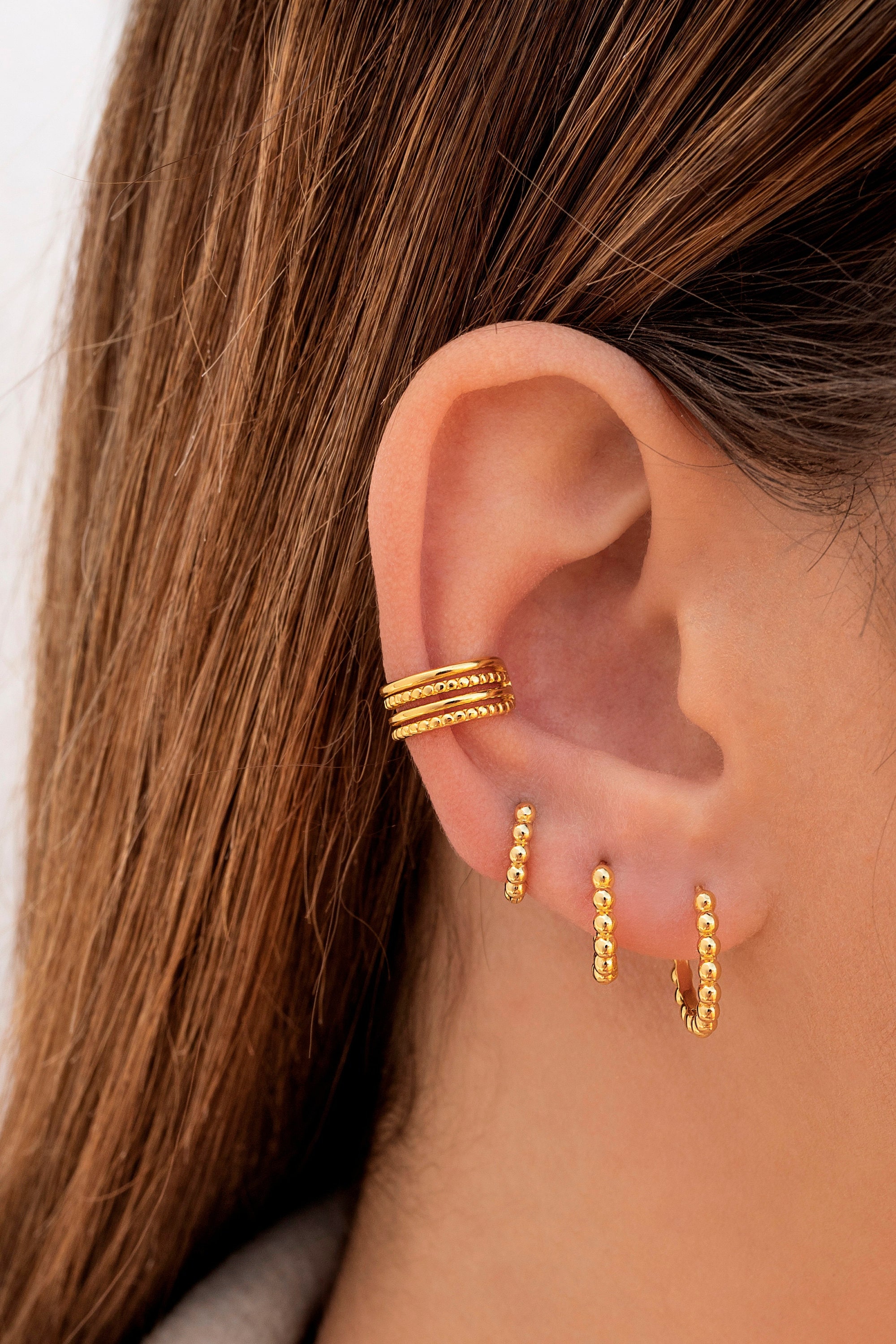 Tiny Beaded Huggie Hoop Earrings - Available in Four Sizes