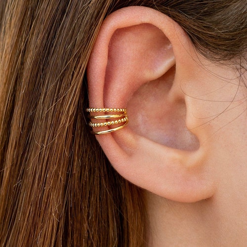 Dainty Single Band Smooth Silver Conch Ear Cuff Earrings Etsy