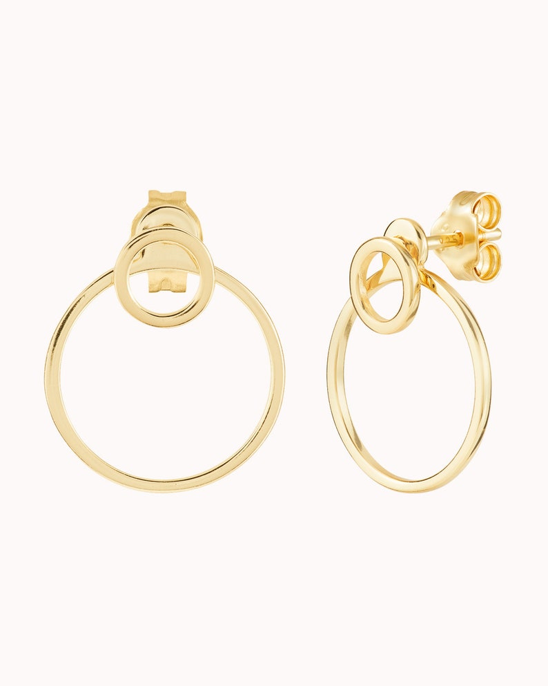 Double Circle Ear Jacket Earrings Gold