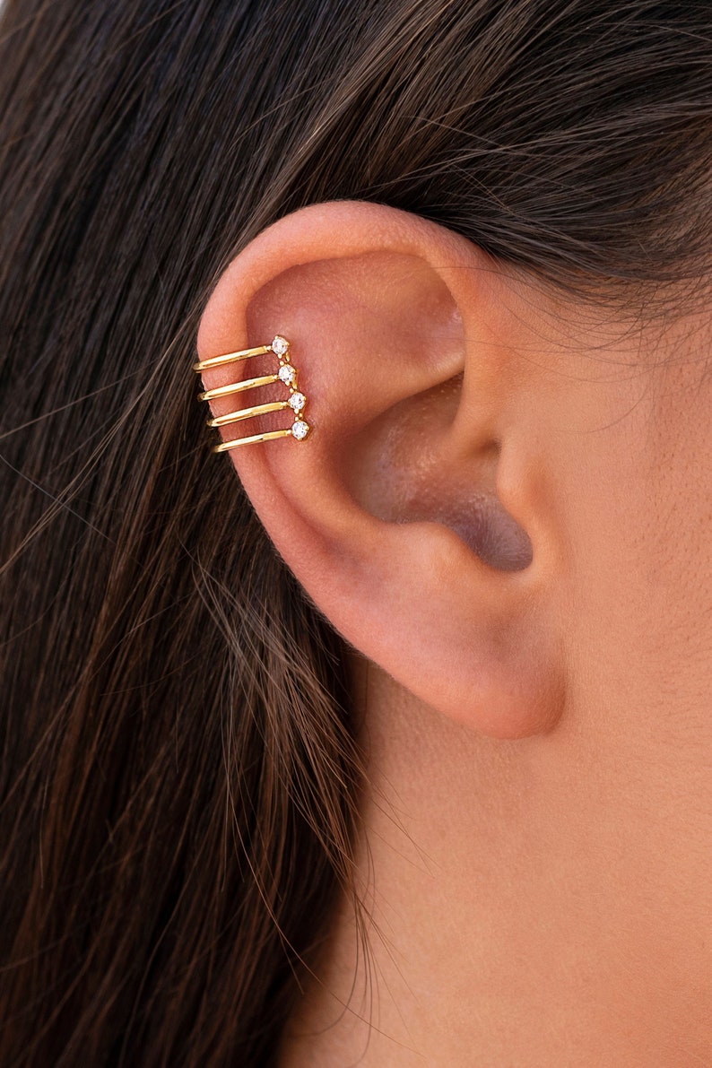 Minimalist CZ Four Bands Ear Cuff Earrings Etsy