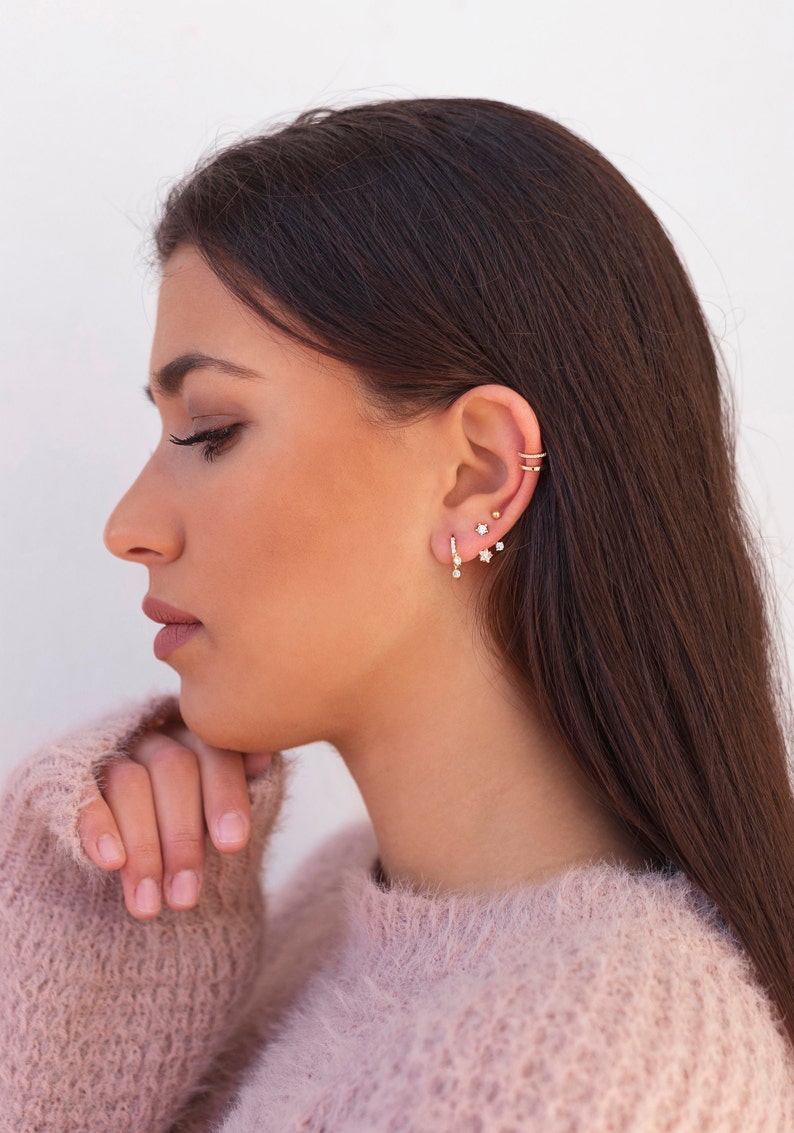 Boucles d'oreilles veste d'oreille avec zircons en forme d'étoile image 10