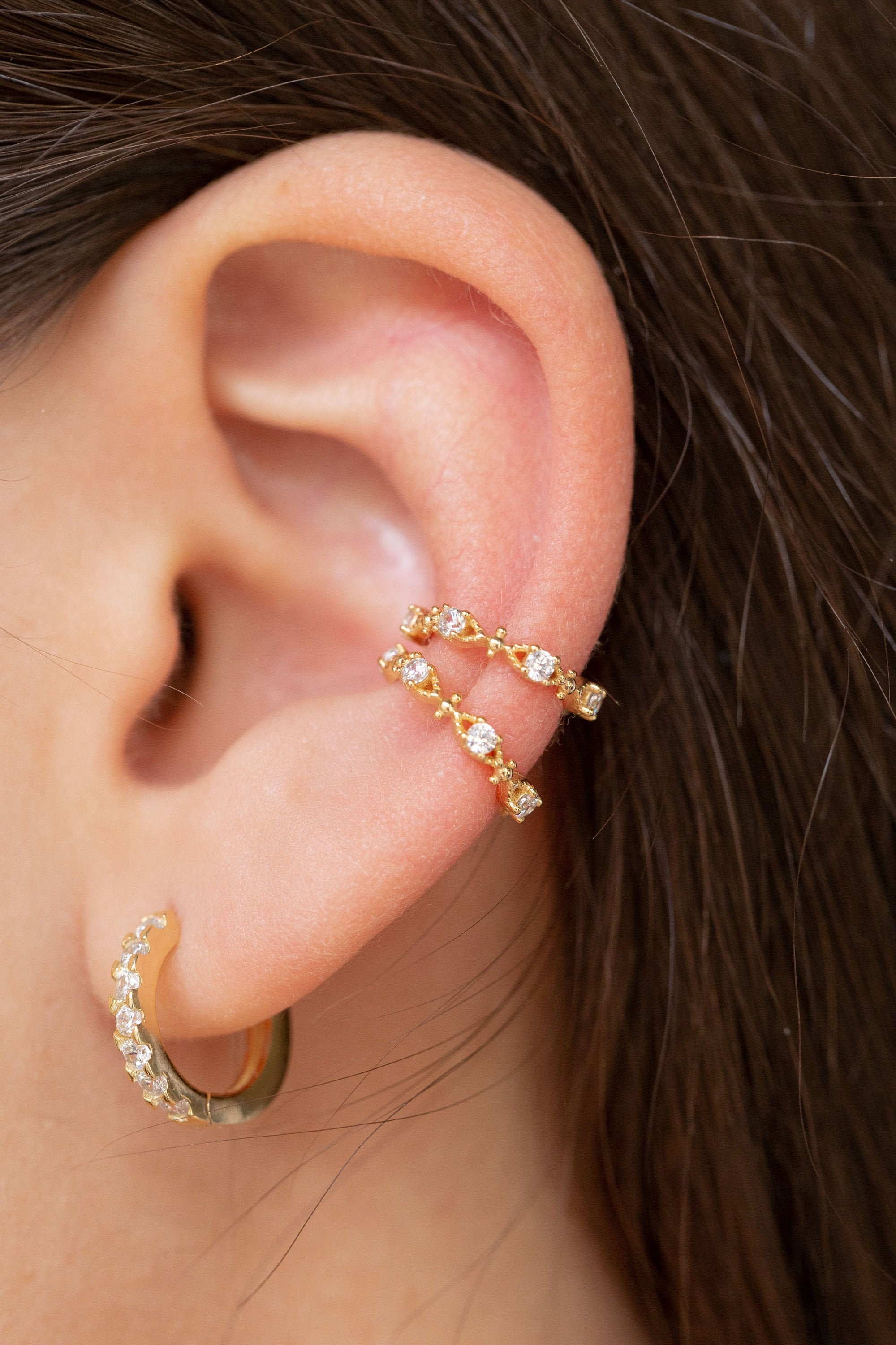 Conch ear cuff earrings with zirconia and balls Etsy