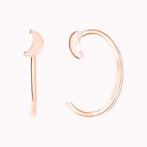 Tiny Moon Open Huggie Hoop Earrings Ear hugger Rose gold