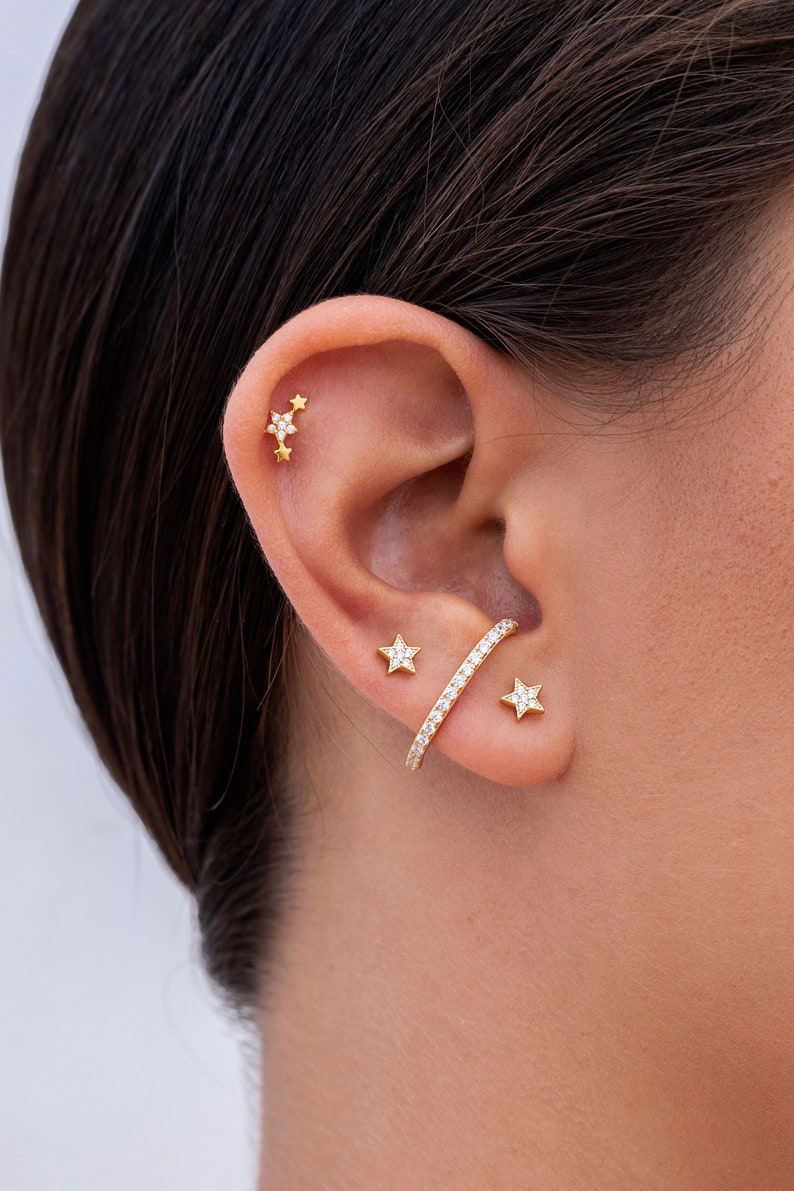 Dainty Cz 3 Stars Constellation Stud Earrings image 6