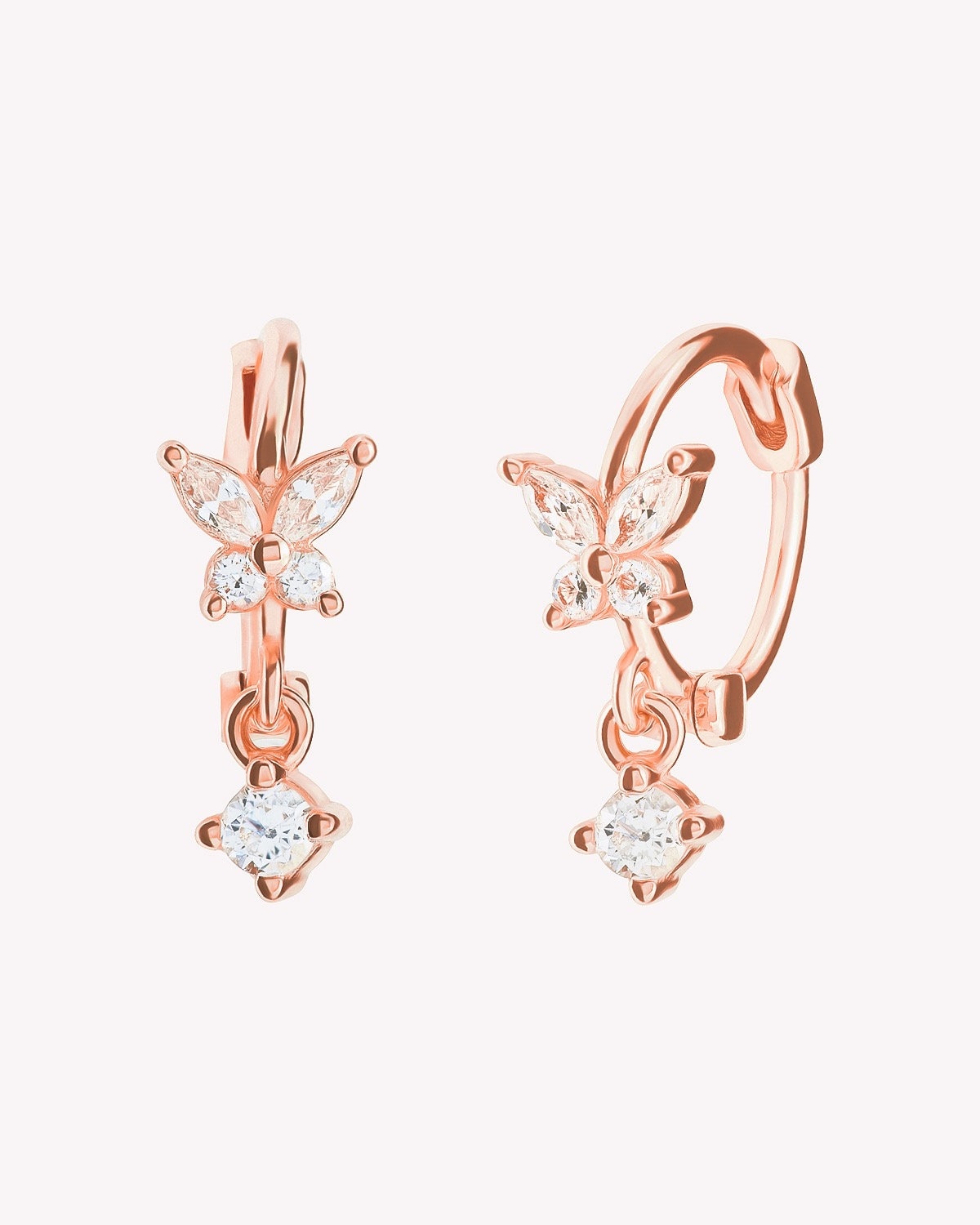 Dainty CZ Butterfly Shaped Huggie Hoop Earrings With Dangling Charm
