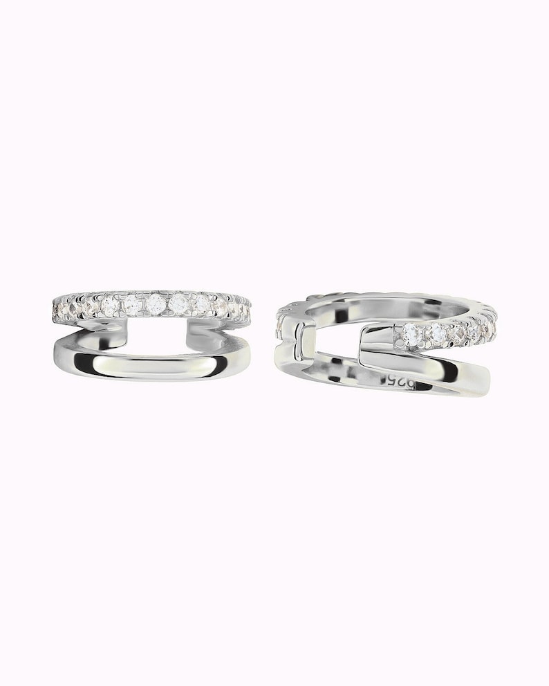 Dainty & Minimalist Pave CZ Double Band Conch Ear Cuff Earrings image 4