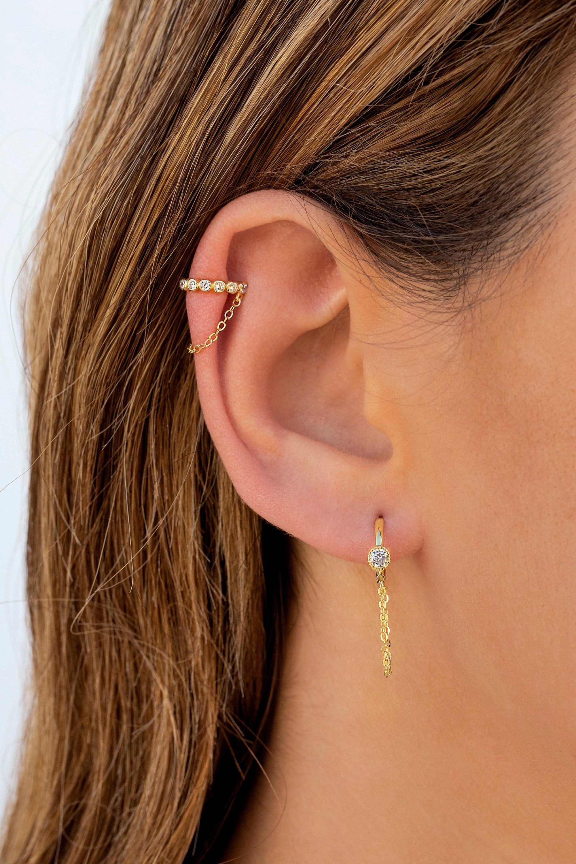 Dainty Milgrain Bezel CZ Huggie Hoop Earrings With Dangling