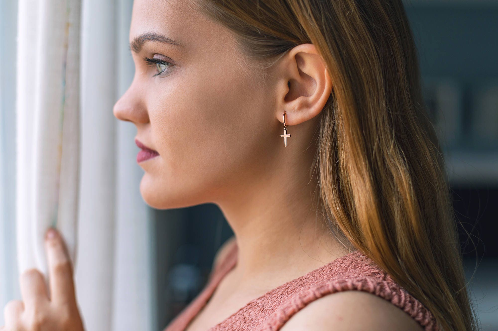 Dainty & Minimalist Cross Shaped Charm Huggie Hoop Earrings