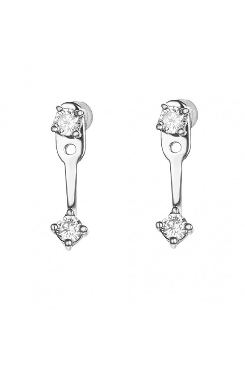 Boucles d'oreilles veste d'oreille avec deux zircons Argent