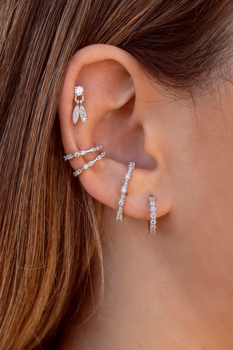 Dainty 4 Prongs CZ Conch Ear Cuff Earrings image 3