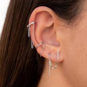 Dainty & Minimalist Dangling Chain Conch Ear Cuff Earrings image 8