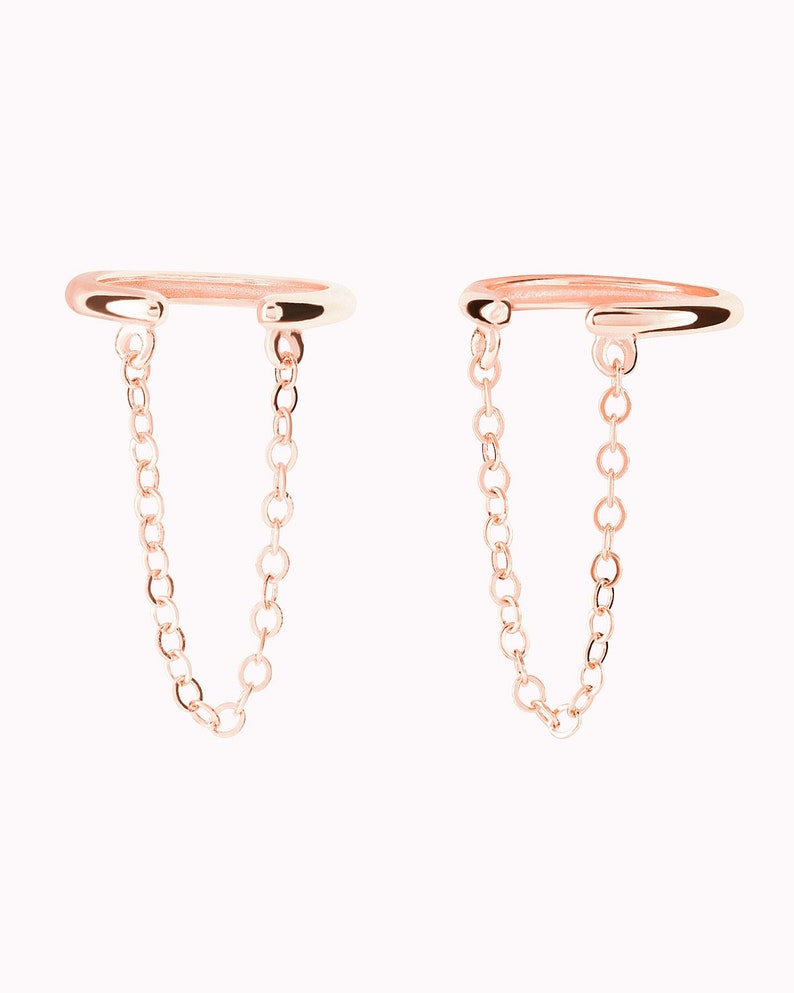 Dainty & Minimalist Dangling Chain Conch Ear Cuff Earrings Rose gold