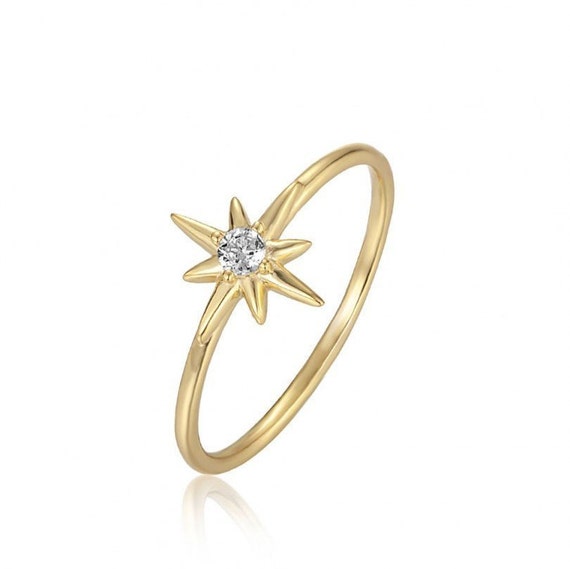 Anillo fino en forma de estrella de 8 puntas con circonita Etsy Espana