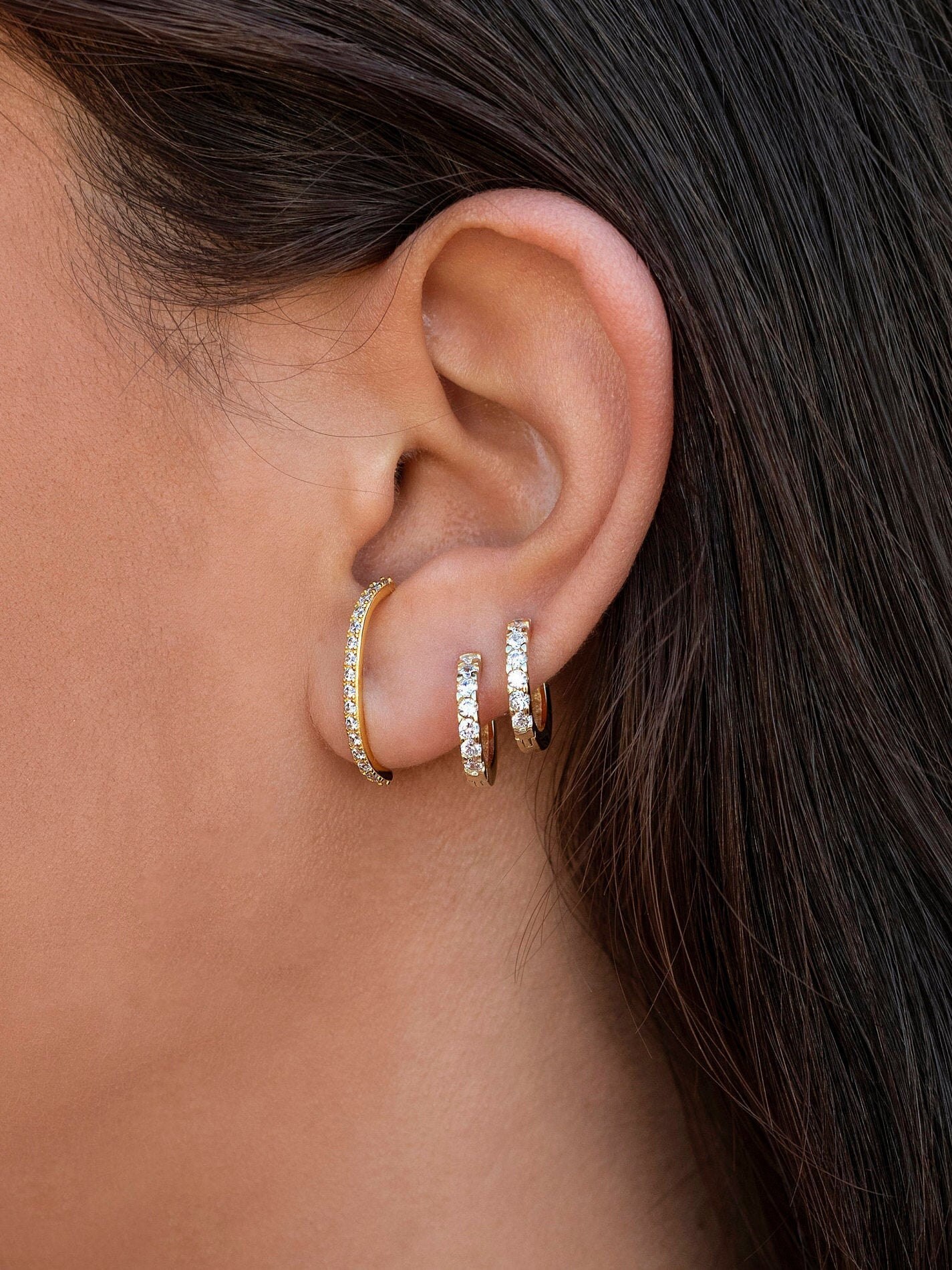 Minimalist Cz Ear Lobe Cuff Stud Earrings Etsy