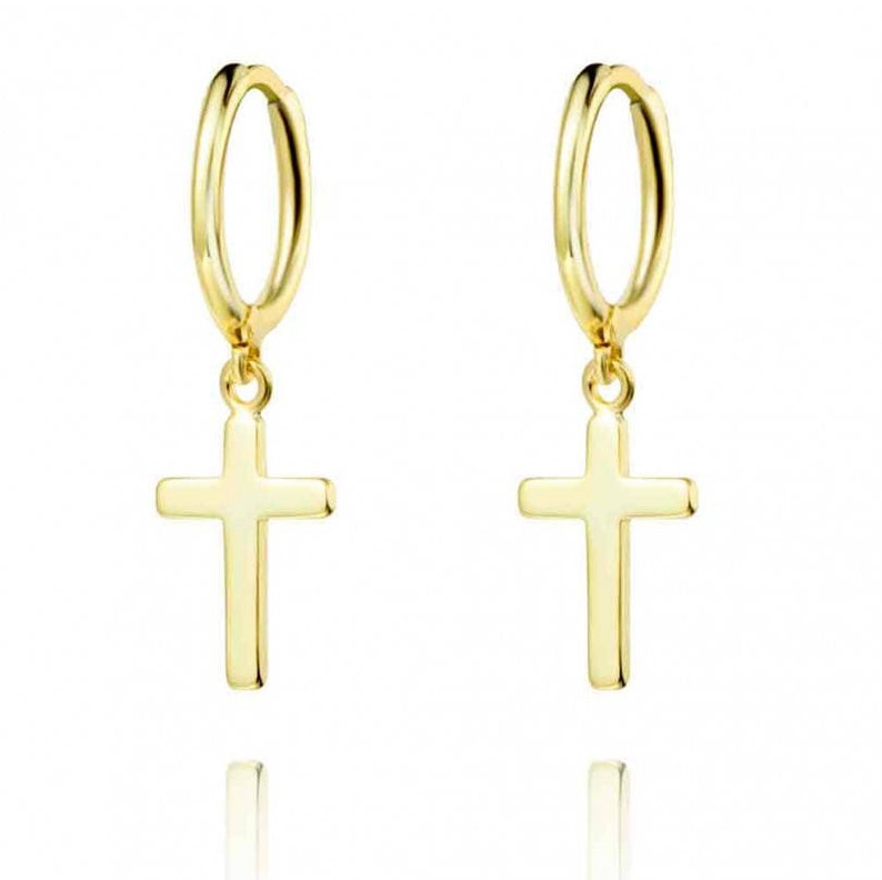 Silver hoop earrings Cross earrings Hoop with cross Charm hoop earrings Tiny hoop earrings Cross huggie hoops Cross hoop earrings