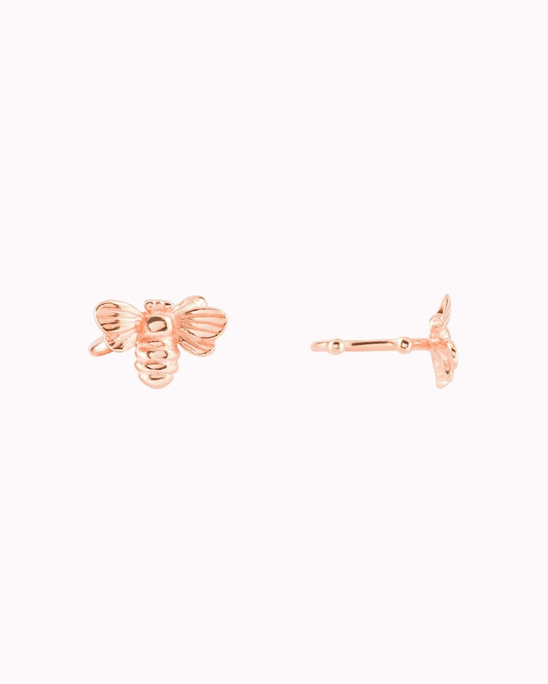 Dainty & Tiny Bee Shaped Ear Cuff Earrings Rose gold