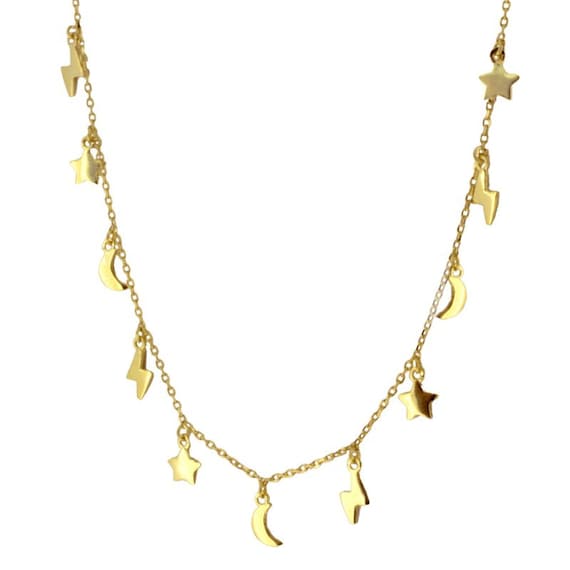 Collana con ciondolo a cerchio con luna e stelle