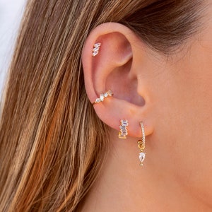 Dainty Baguette & Round CZ Conch Ear Cuff Earrings image 5