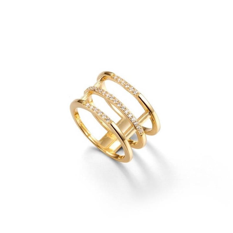 Zircon Ring, Triple zircon ring, Wide zircon ring, Minimalist jewelry, cz rings, Boho jewelry, Trendy ring, White zircon ring, Silver rings image 2