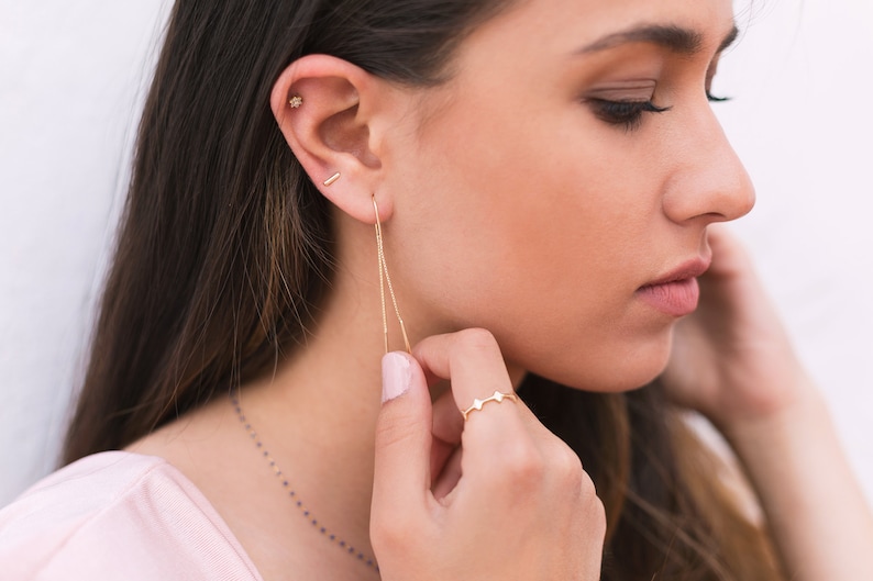 Threader earrings, Chain earrings, Bar earrings, Long earrings, Big earrings, Modern earrings, Dangle chain earrings, Ear thread earrings image 6
