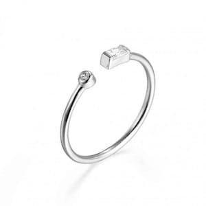 Baguette Cut & Round Cut CZ Open Ring Silver