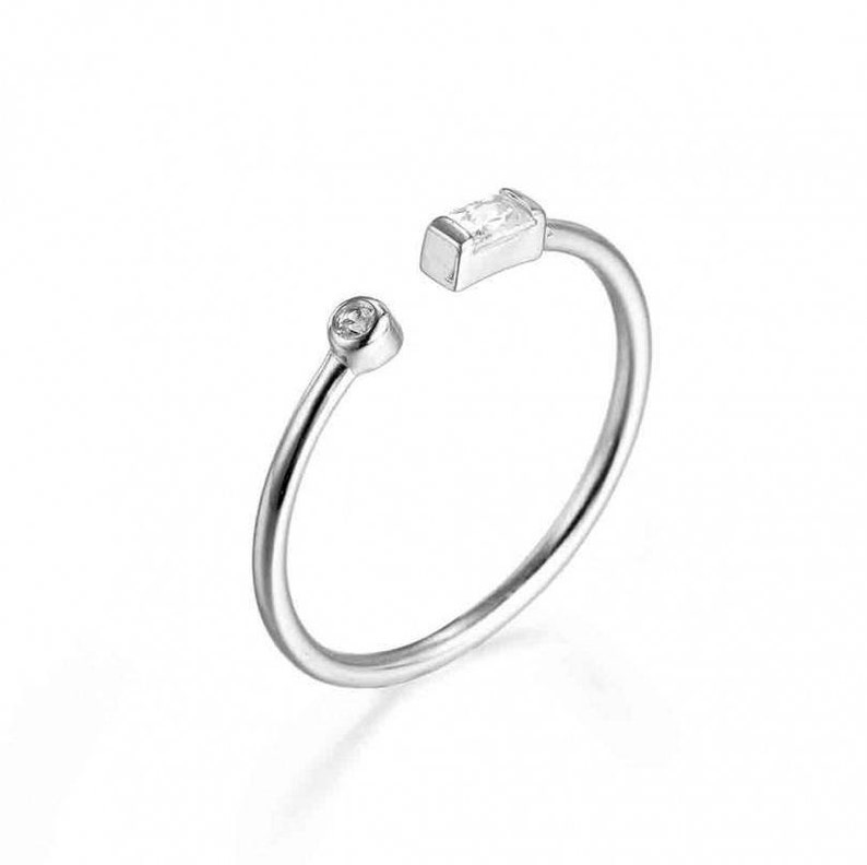 Baguette Cut & Round Cut CZ Open Ring Silver