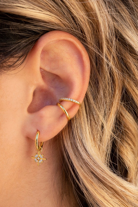 Dainty CZ Snowflake Charm Huggie Hoop Earrings Etsy Australia