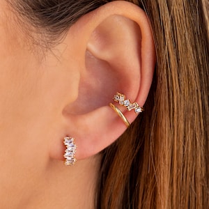 Dainty Baguette & Round CZ Conch Ear Cuff Earrings image 8