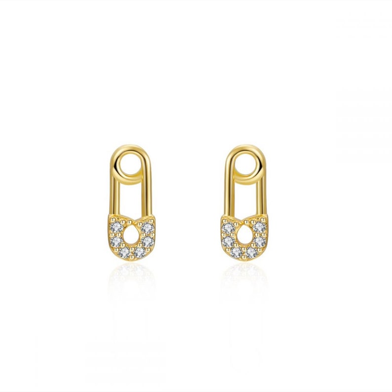 Dainty & Tiny Pave CZ Safety Pin Stud Earrings Gold