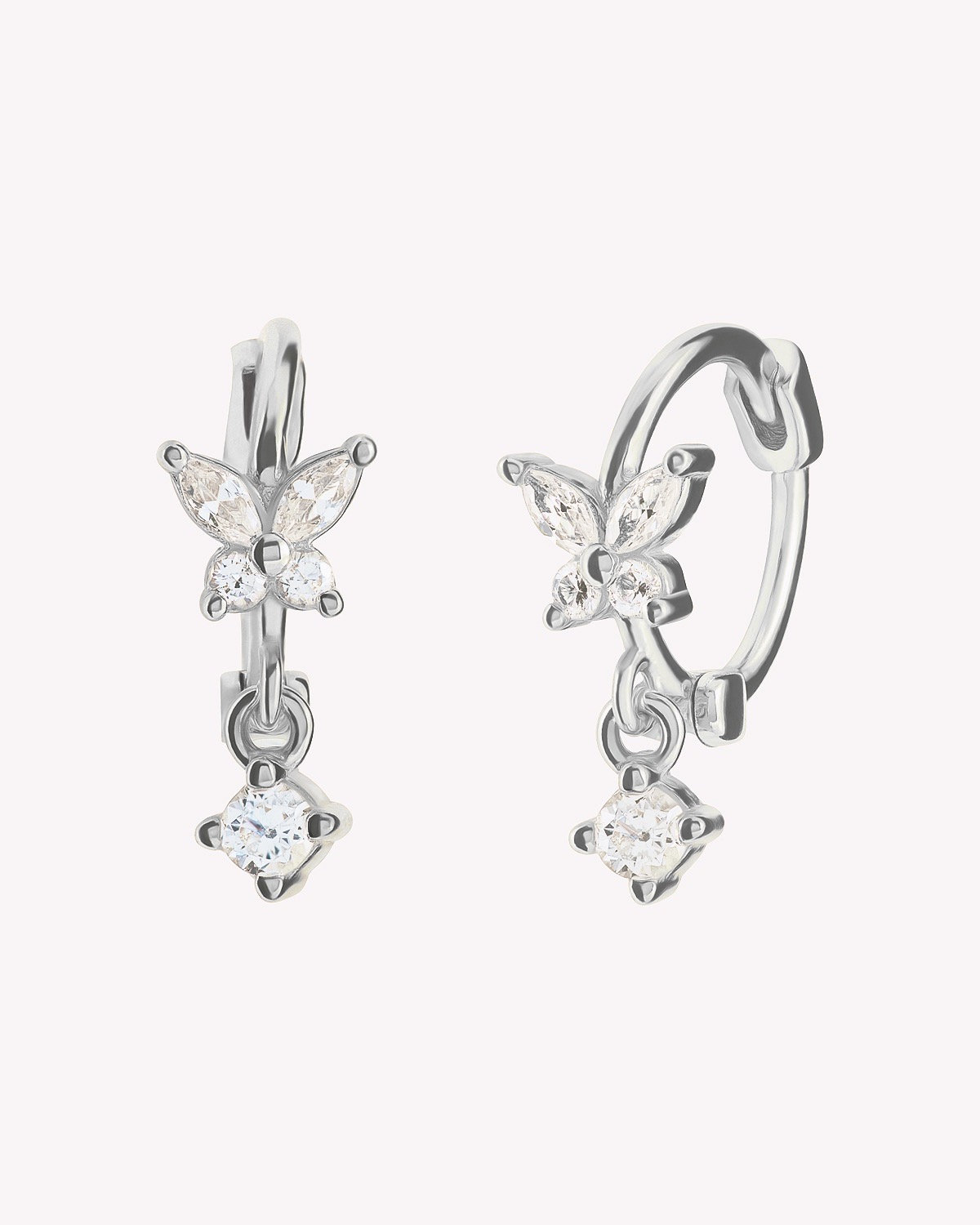Dainty CZ Butterfly Shaped Huggie Hoop Earrings With Dangling Charm