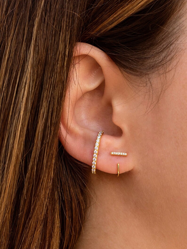 Tiny CZ Bar Open Huggie Hoop Earrings Ear hugger Available Etsy