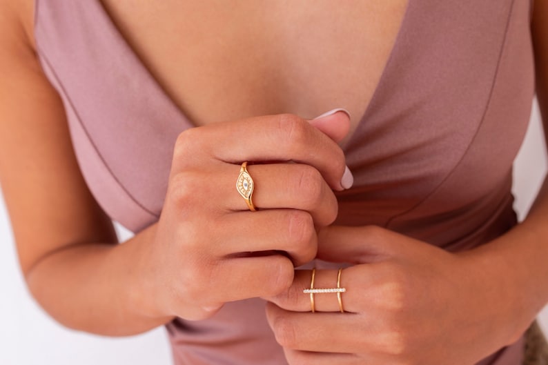 Dainty & Minimalist CZ Bar Double Ring image 3